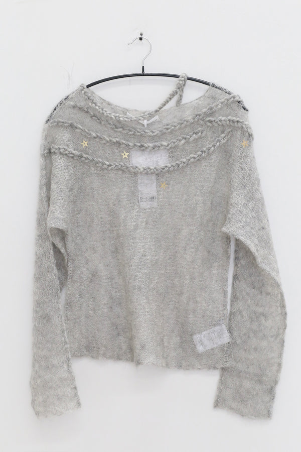 NAN KNITS 25 Autumn and Winter Three-dimensional Cable Hollow Sequin Cardigan NAN-N25AWJUM10GRE-HUI Gray